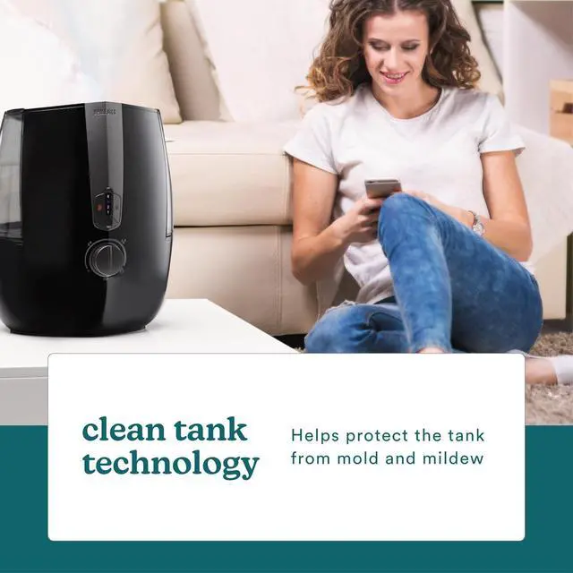 Alt view image 7 of 7 - TotalComfort Plus Humidifier  Large Air Humidifiers for Bedroom, Plants  Top-Fill 5.3L Water Tank with Cool and Warm Mist, Essential Oil Pads, Colored Night-Light, Black