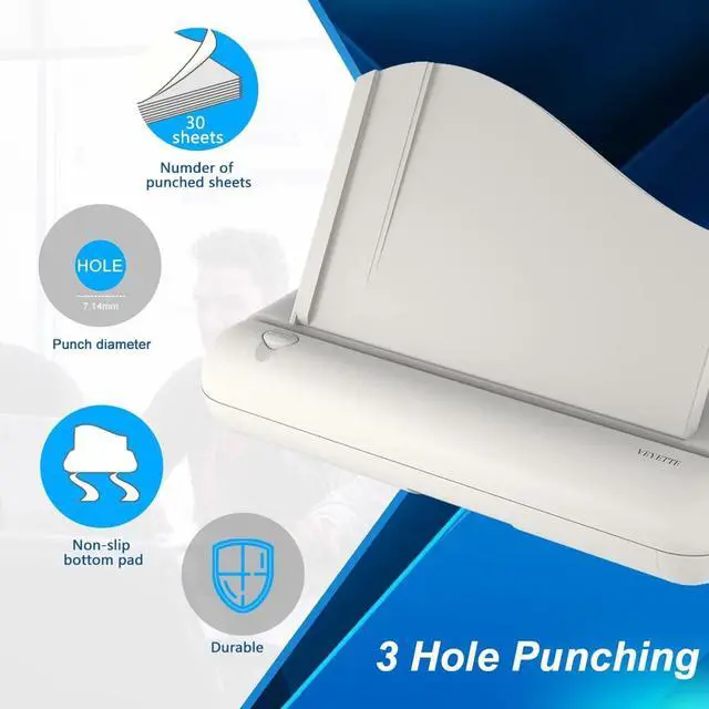 Alt view image 3 of 7 - Electric 3 Hole Paper Punch, VEYETTE Heavy Duty Commercial Hole Puncher with Adapter for Office School Studio, 30 Sheet Capacity,Color Gray