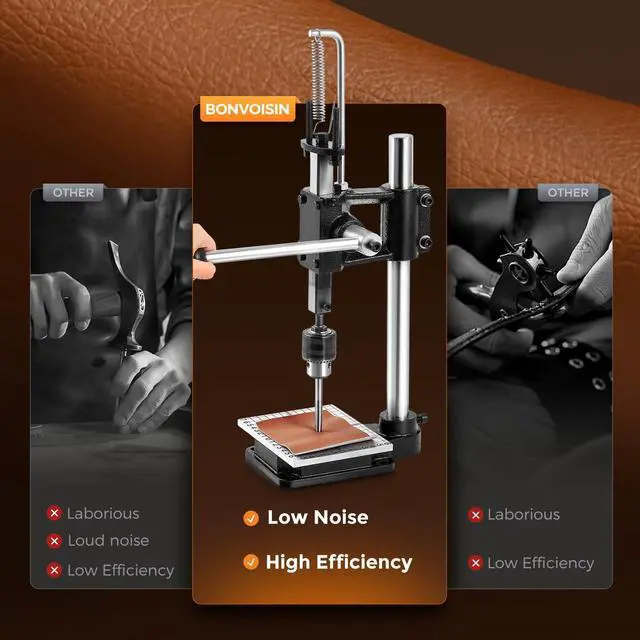 Alt view image 3 of 7 - Leather Hole Puncher, Manual Press Puncher Hand Punching Machine for Leather Craft Arbor Press for Leather Work with Punch Tools Chuck, Plastic Plate and Punches