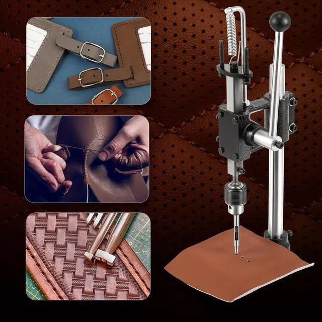 Alt view image 4 of 7 - Leather Hole Puncher, Manual Press Puncher Hand Punching Machine for Leather Craft Arbor Press for Leather Work with Punch Tools Chuck, Plastic Plate and Punches