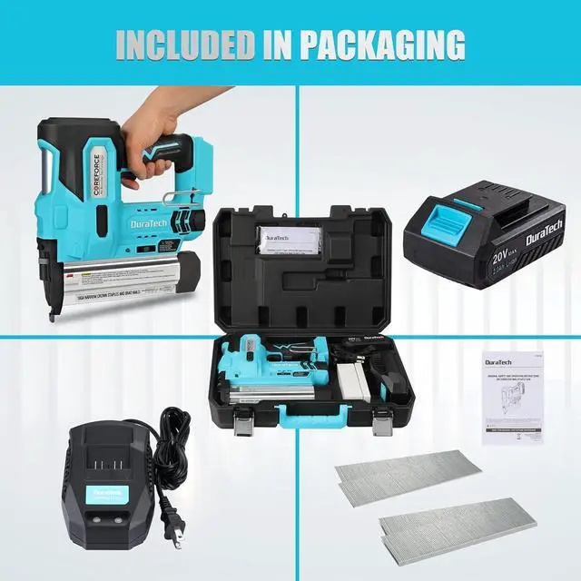 Alt view image 7 of 7 - 20V Cordless Brad Nailer, 18 Gauge, 2-in-1 Nail/Staple Gun for Upholstery, Carpentry, Including 2.0Ah Rechargeable Battery, 1H Quick Charger, 1000 Staples, 1000 Nails and Carrying Case