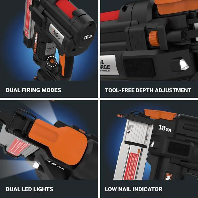 Alt view image 7 of 7 - 20V 18GA Cordless Brad Nailer, Cordless Nail Gun, Nail Gun Battery Powered, Up to 2 Inch, Tool-Free Jam Release, Trimming & Molding, Baseboard WX842L PowerShare  Battery, Charger Included
