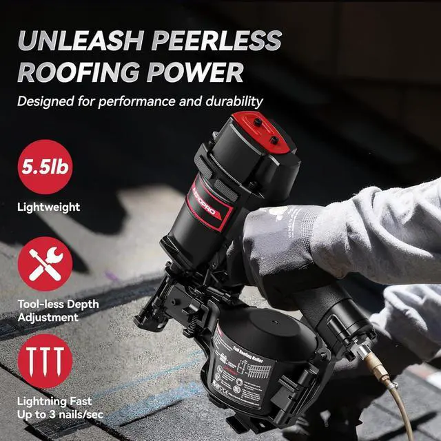 Alt view image 2 of 6 - CN45N Professional Roofing Nailer, 15 Degree Roofing Nail Gun, Pistolas de Roofing, Heavy-Duty Pneumatic Power Nailers in Roofing tools, Pneumatic Roofing Nailer for Asphalt Roofing Shingles
