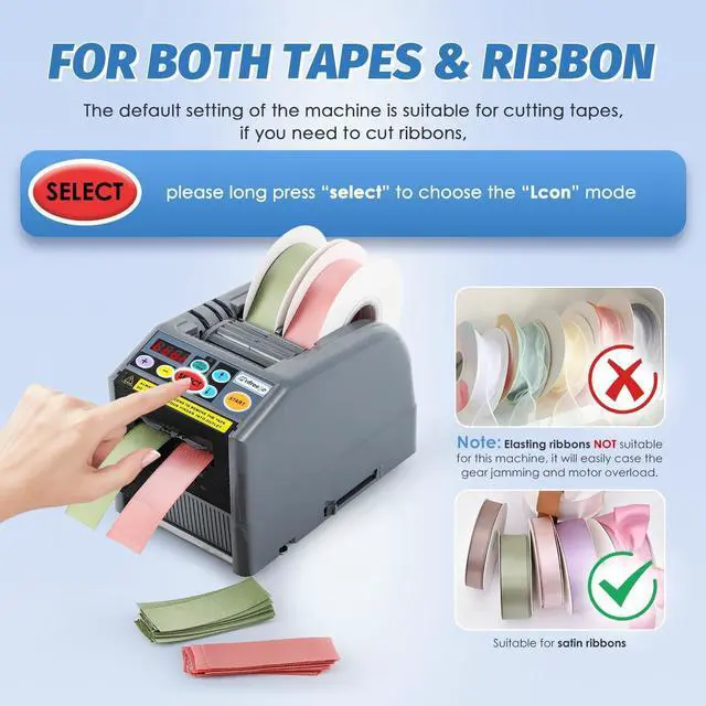 Alt view image 3 of 7 - Automatic Tape Dispenser, Electric Ribbon Cutting Machine, Upgraded Silicone Wheel for 6-60mm Width Tape/Ribbon, Max. Cutting Length 999mm, 110V, Unsuitable for Elastic Ribbons