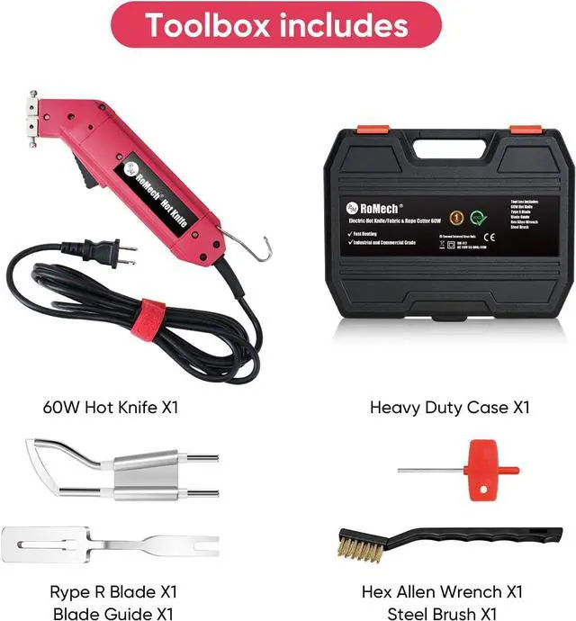 Alt view image 4 of 7 - 60W Fabric Cutter Rope Cutter, Pro Electric Hot Knife Heat Sealer with Adjustable Power, Cutting Tool Kit with Blades & Accessories (60W, RM-017)