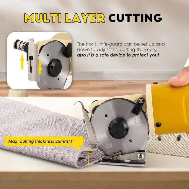 Alt view image 7 of 7 - Electric Rotary Fabric Cutter, Multi-layer Electric Fabric Scissors with 1"Cutting Thickness, for Cloth Fabric Leather and Carpet, Comes with Replacement Blades, Sharpening Stones 110V