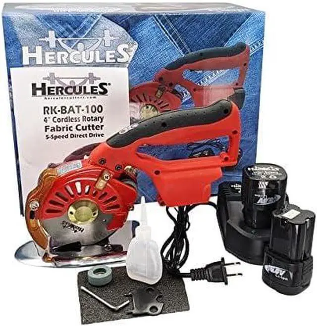 Alt view image 3 of 7 - RK-BAT-100 5-Speed Cordless Electric Rotary Cutter for Cloth, Leather, Natural and Synthetic Fabrics  4 Inch Single & Multi-Layer Round Knife Cutting Machine, Color is random