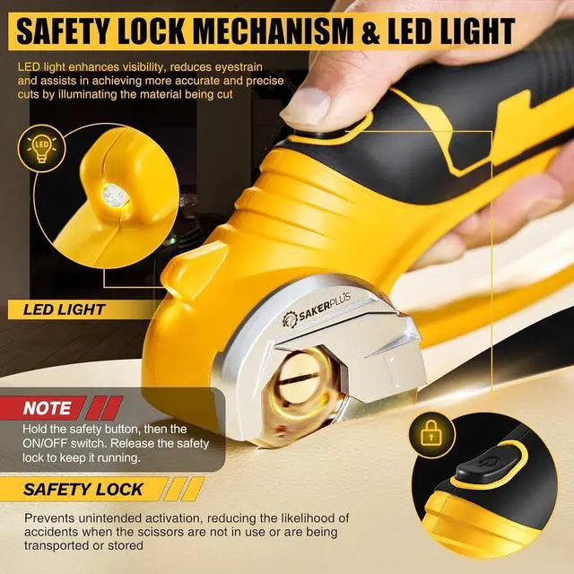 Alt view image 2 of 6 - Cordless Electric Scissors,4V Rechargeable Cardboard Box Cutter Heavy Duty Fabric Scissor with Safety Lock & LED Light,Power Rotary Cutter for Leather Carpet Plastic Cutting,Sewing,Crafting