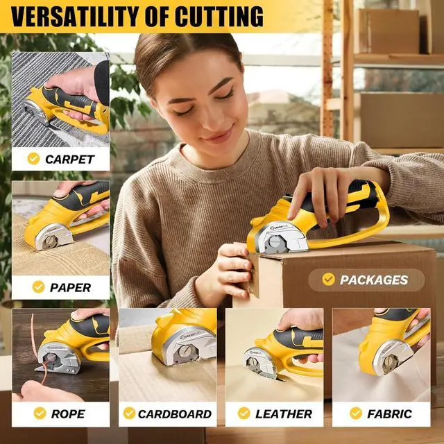 Alt view image 6 of 6 - Cordless Electric Scissors,4V Rechargeable Cardboard Box Cutter Heavy Duty Fabric Scissor with Safety Lock & LED Light,Power Rotary Cutter for Leather Carpet Plastic Cutting,Sewing,Crafting