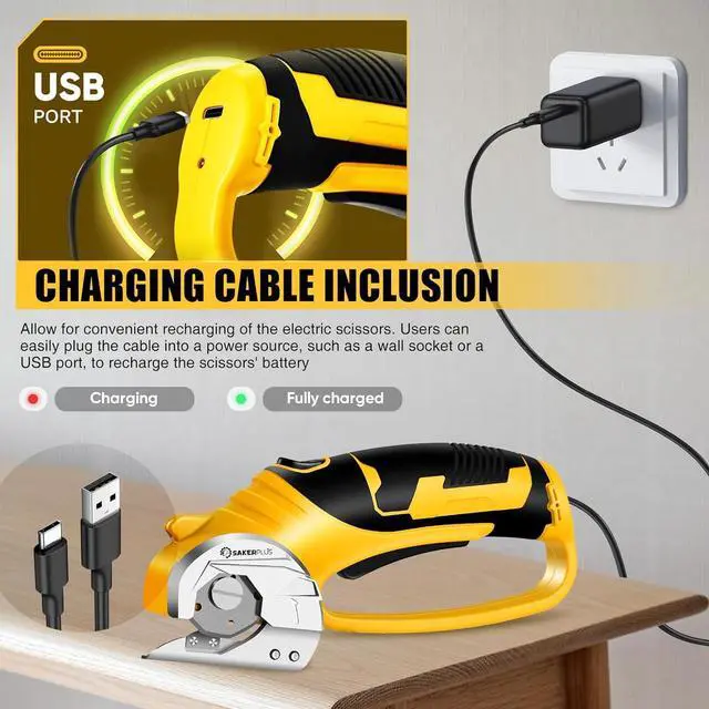 Alt view image 5 of 6 - Cordless Electric Scissors,4V Rechargeable Cardboard Box Cutter Heavy Duty Fabric Scissor with Safety Lock & LED Light,Power Rotary Cutter for Leather Carpet Plastic Cutting,Sewing,Crafting
