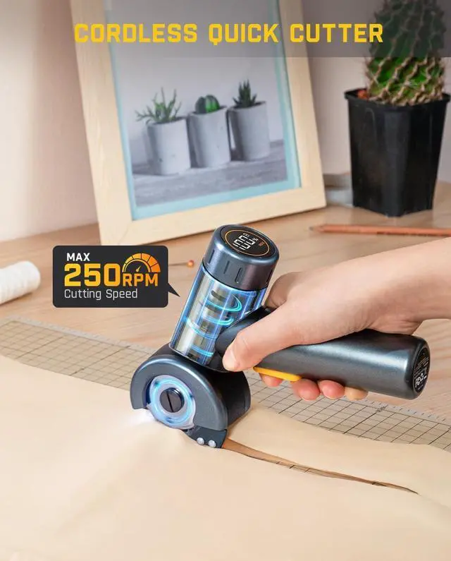 Alt view image 2 of 7 - C8 Nano 3.7V Cordless Electric Scissors with LED Display, Rechargeable Cardboard Cutter with 2 Blades, EasySwap Blade Change, LED Light, for Thin Cardboard Carpet Leather - Black