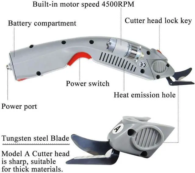 Alt view image 4 of 6 - Wbt-1 Electric Fabric Scissors Cordless Fabric Shears Rechargeable Cloth Cutter for Carpet/Leather/Rubber/Paperboard (1 Battery & A Blade)