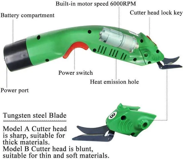 Alt view image 4 of 7 - WBT-2 Cordless Electric Scissors for Cutting Fabric/Carpet/Sponge/Paperboard Fiberglass Scissor w/ 2 Blades 5000mAh Large Battery Low Noise