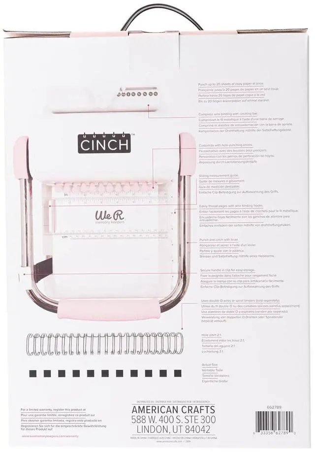 Alt view image 3 of 7 - Cinch Book Binding Machine 2, Pink/White, Easy to Use Design with Slide Ruler, Compatible with Wire or Spiral Coils, Make Professional Books, Notebooks, Calendars and More