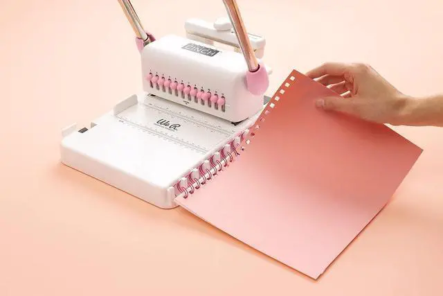 Alt view image 6 of 7 - Cinch Book Binding Machine 2, Pink/White, Easy to Use Design with Slide Ruler, Compatible with Wire or Spiral Coils, Make Professional Books, Notebooks, Calendars and More