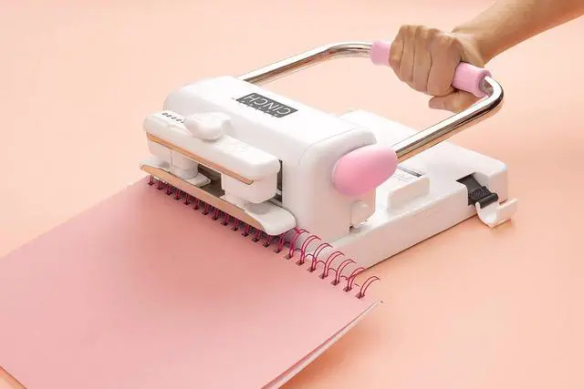 Alt view image 7 of 7 - Cinch Book Binding Machine 2, Pink/White, Easy to Use Design with Slide Ruler, Compatible with Wire or Spiral Coils, Make Professional Books, Notebooks, Calendars and More