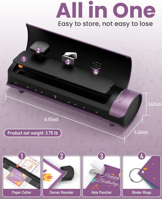 Alt view image 3 of 7 - Office Presentation Laminator Machine 11x17 with Laminating Sheet A3/A4/A5, 3/5 Mil Thermal Cold Laminating Machine 13 inch Wide, 60s Warm-Up Lamination Machine, Personal Laminate Machine (Purple)