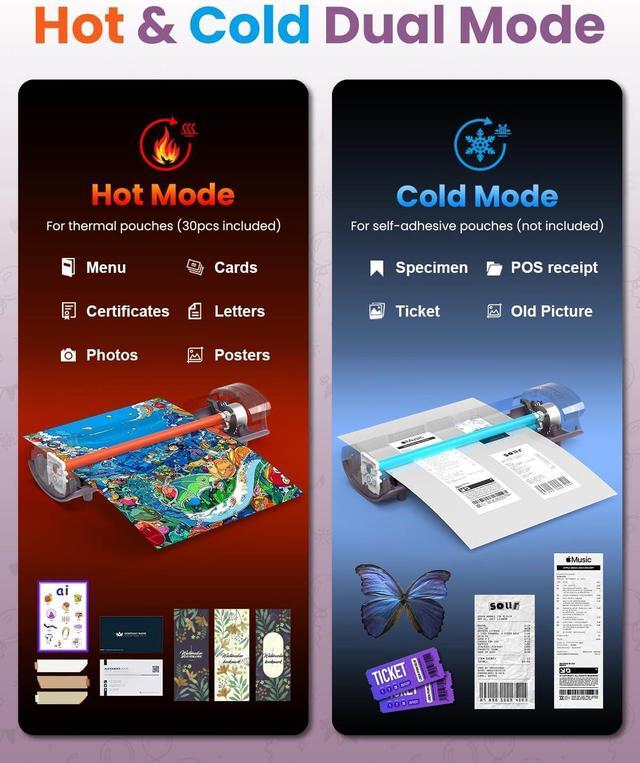 Alt view image 4 of 7 - Office Presentation Laminator Machine 11x17 with Laminating Sheet A3/A4/A5, 3/5 Mil Thermal Cold Laminating Machine 13 inch Wide, 60s Warm-Up Lamination Machine, Personal Laminate Machine (Purple)