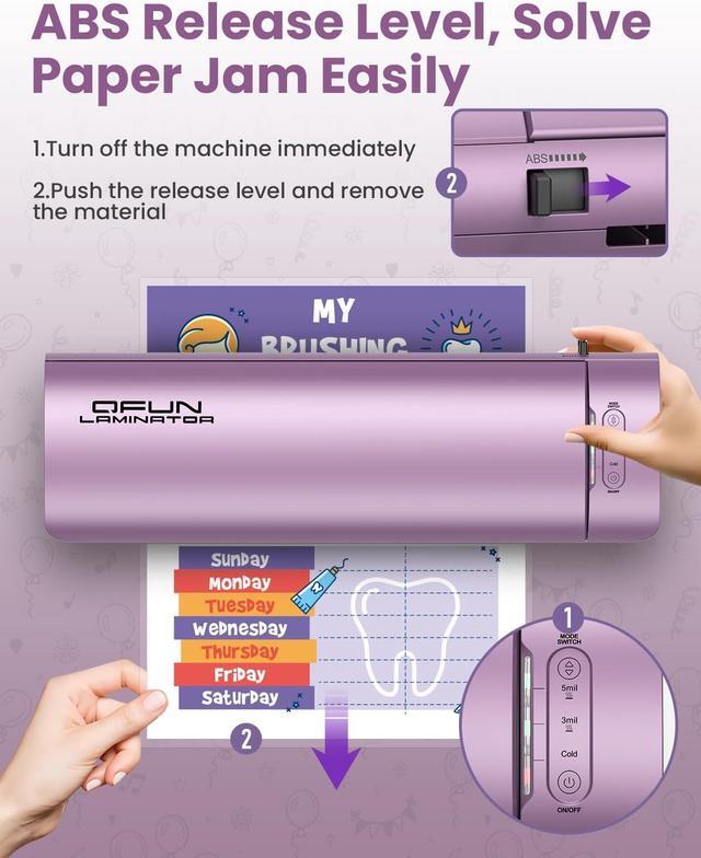 Alt view image 7 of 7 - Office Presentation Laminator Machine 11x17 with Laminating Sheet A3/A4/A5, 3/5 Mil Thermal Cold Laminating Machine 13 inch Wide, 60s Warm-Up Lamination Machine, Personal Laminate Machine (Purple)