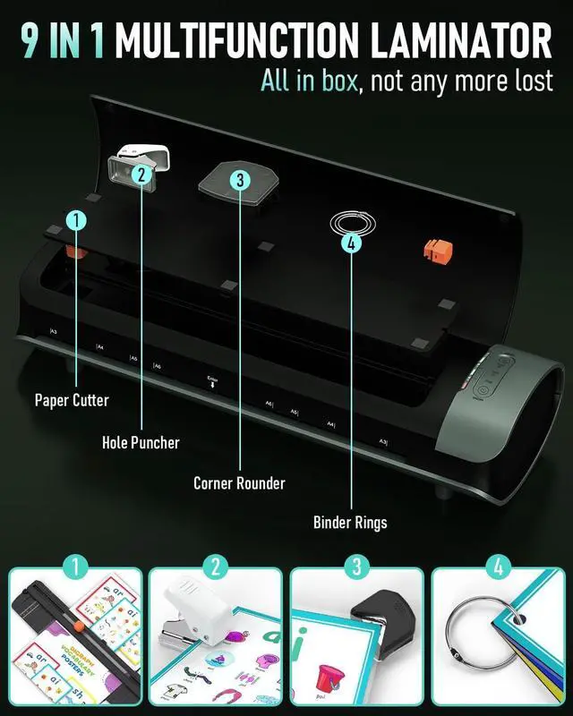 Alt view image 3 of 7 - Machine 13 Inch Cold Thermal Laminate Machine for A3/A4/A5/A6, 60s Warm-up Lamination Machine 11x17 with 30 Laminating Sheets, 9 in 1 Personal Laminating Machine for Home Office School