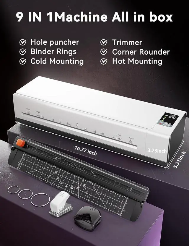 Alt view image 2 of 7 - A3 Laminator Machine,13 Inch 9-in-1 Laminating Machine with Laminating Sheets,Thermal Laminator Hot & Cold with Fast Warm Technology for Home,Office or School Supplies,White