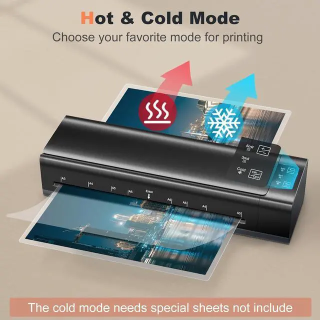 Alt view image 3 of 7 - 13 Inch Lamination Machine for A3/A4/A5/A6, With 6 in 1 Personal Desktop Cold & Hot A3 laminating machine, 60s Warm-Up Jam-Free laminator machine with 12 Pouches for Office, School, Home