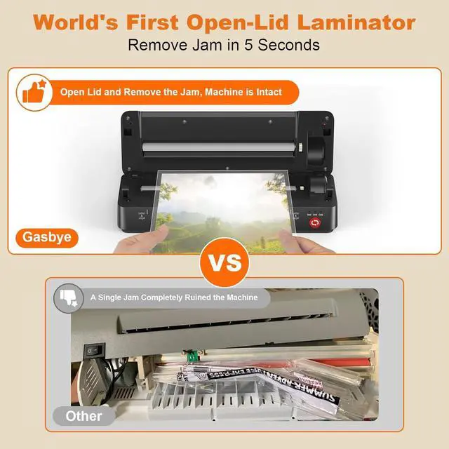 Alt view image 2 of 7 - 9-Inch Thermal Laminator Machine, World's First Open-Lid Design, Remove Jam in 5s, Auto Shut-Off, NTC Temperature Control, 5 Laminating Sheets for Teacher School Home Office Personal, Black