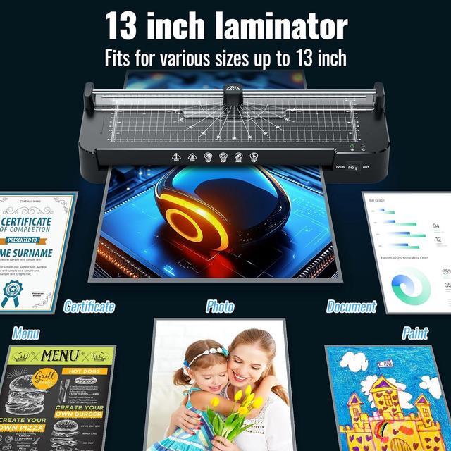 Alt view image 7 of 7 - Laminator 13 Inch Wide with Laminating Sheets 50pcs, Hot and Cold Laminator Machine with Paper Trimmer, Thermal Laminator 11x17 for A3 A4 A5 A6 with Corner Rounder for Home Office School Use