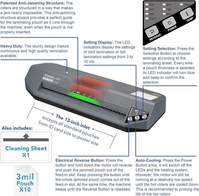 Alt view image 6 of 7 - 3-10 mil Commercial Laminating Machine, Heavy Duty, Never Jam, 48-Second Warm-up, 40 Inches/Minute, 13-Inch Thermal Laminator Machine with Laminating Sheets for Office and School