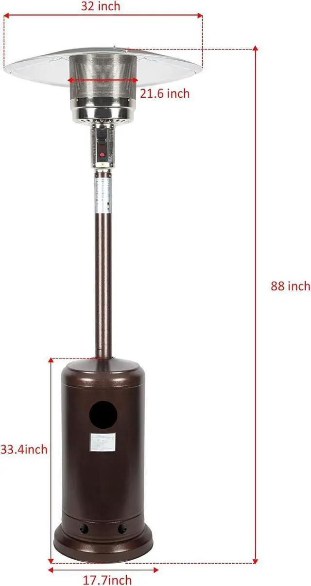 Alt view image 2 of 6 - Outdoor Mushroom Heater Patio Propane 48,000 BTU for Outdoor Heating Deck Heater with Umbrella Dome and Wheeled Floor-standing Rust Free for Patio Porch and Backyards