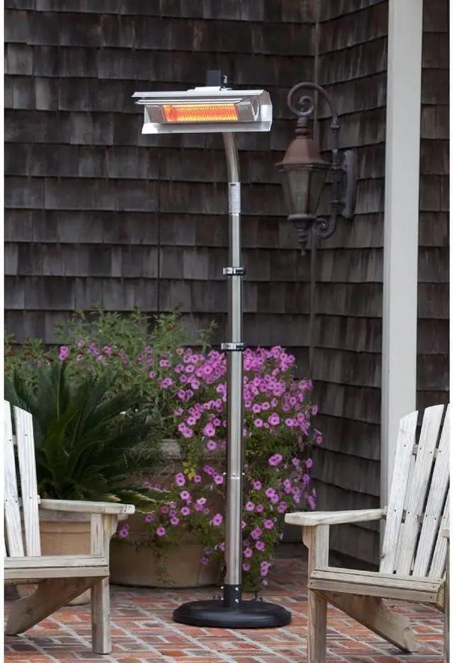 Alt view image 2 of 7 - 02117 Telescoping Offset Pole Mounted Infrared Patio Heater With Wheels 1500 Watt Indoor Outdoor Powder Coated Steel Tip over Protection System Cover Included - Stainless Steel