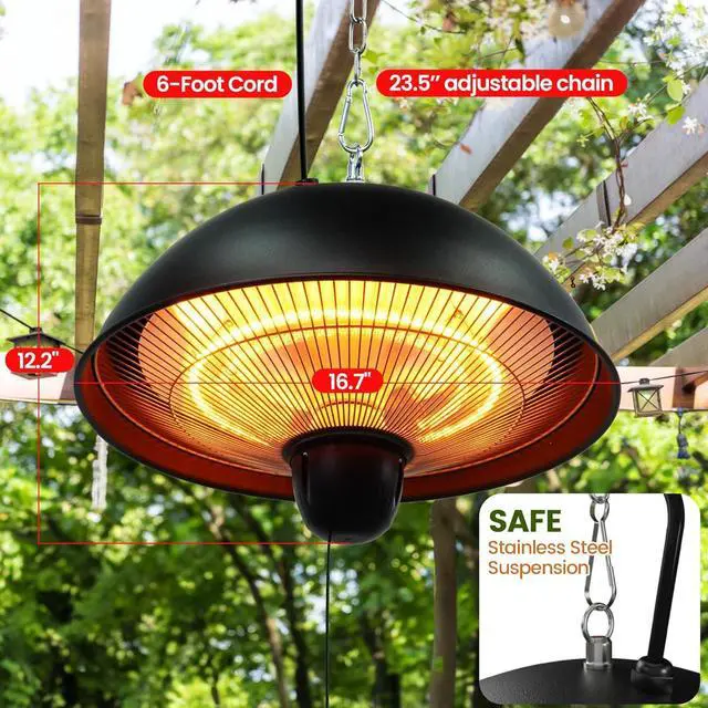 Alt view image 6 of 7 - Patio Heater, Outdoor/Indoor Electric Infrared, Ceiling Heater with 3 Adjustable Modes 600W/900W/1500W.