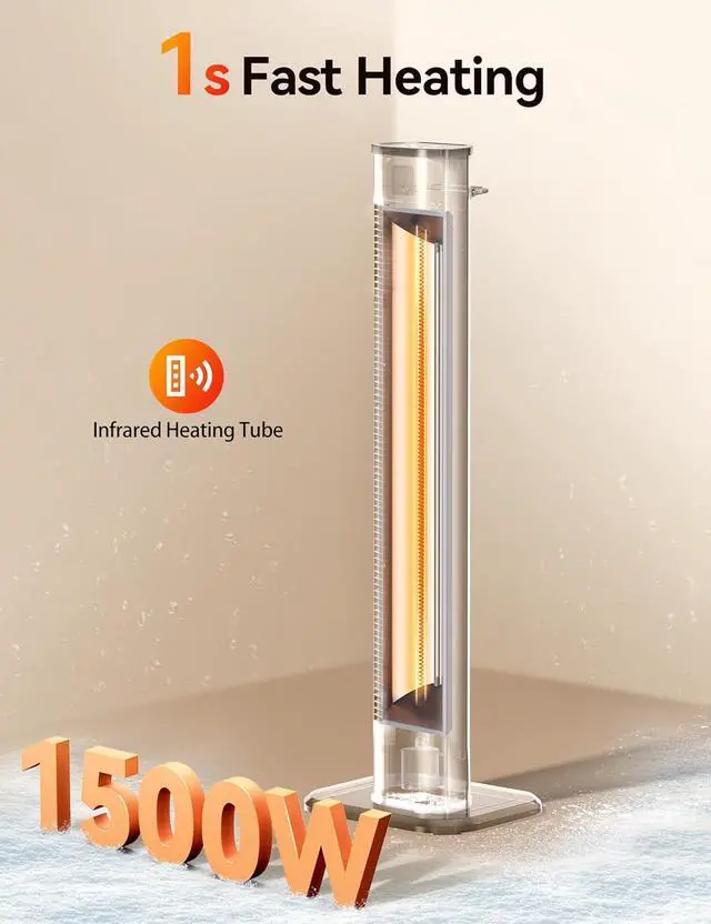 Alt view image 3 of 7 - Outdoor Heaters, 1s Heating Carbon Infrared Patio Heaters With Remote, 9 Heat Levels, 24H Timer, IPX5 Waterproof, 42in Electric Space Heaters for Home, Office, Restaurant, Patio, and Garage
