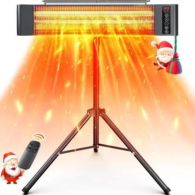 Main image of Outdoor Heaters, 1s Heating Electric Infrared Patio Heaters with Remote, 12H Timer, 3 Heat Levels, IP65 Waterproof, Electric Wall Heaters with Tripod Stand for Home, Office, Patio and Garage