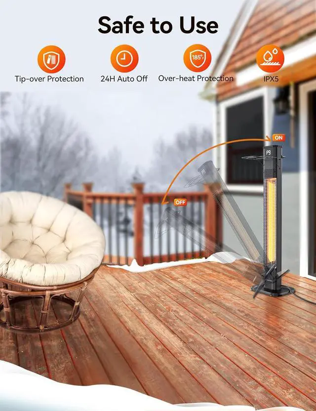 Alt view image 7 of 7 - Outdoor Heaters, 1s Heating Carbon Infrared Patio Heaters With Remote, 9 Heat Levels, 24H Timer, IPX5 Waterproof, 42in Electric Space Heaters for Home, Office, Restaurant, Patio, and Garage