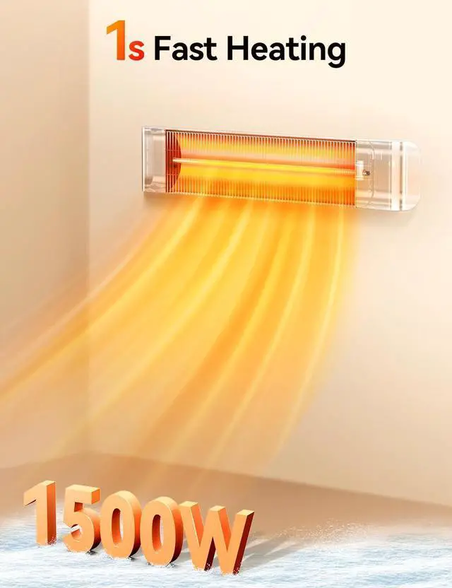 Alt view image 5 of 7 - Outdoor Heaters, 1s Heating Electric Infrared Patio Heaters with Remote, 12H Timer, 3 Heat Levels, IP65 Waterproof, Electric Wall Heaters with Tripod Stand for Home, Office, Patio and Garage