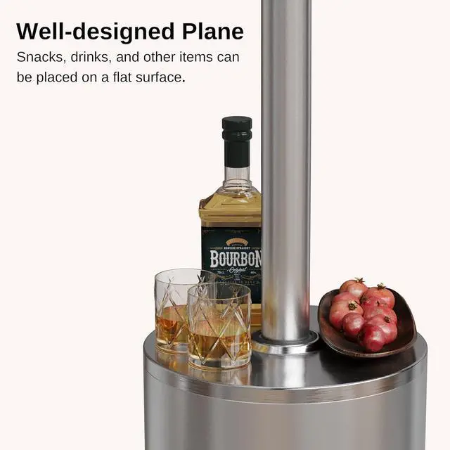 Alt view image 7 of 7 - 48,000 BTU Patio Heater for Outdoor Use With Round Table Design, Double-Layer Stainless Steel Burner and Wheels, Outdoor Patio Heater for Home and Commercial, Stainless Steel