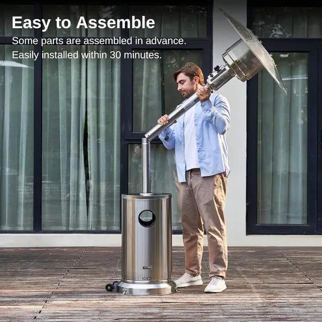 Alt view image 5 of 7 - 48,000 BTU Patio Heater for Outdoor Use With Round Table Design, Double-Layer Stainless Steel Burner and Wheels, Outdoor Patio Heater for Home and Commercial, Stainless Steel