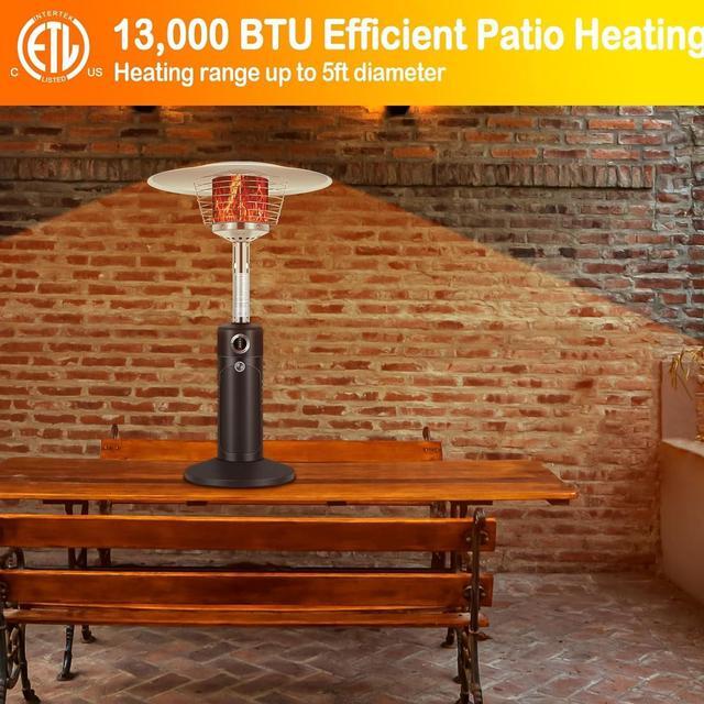 Alt view image 5 of 7 - 13,000 BTU Propane Patio Heater, Mini Tabletop Outdoor Heater with Triple Protection System, Double-Layer Stainless Steel Burner, Outside Heaters for Garden, Patio and Residential, Black