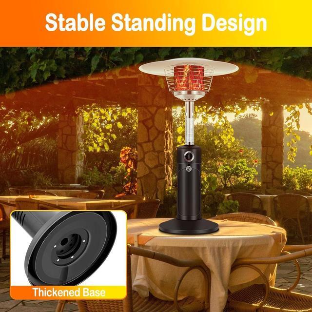 Alt view image 7 of 7 - 13,000 BTU Propane Patio Heater, Mini Tabletop Outdoor Heater with Triple Protection System, Double-Layer Stainless Steel Burner, Outside Heaters for Garden, Patio and Residential, Black