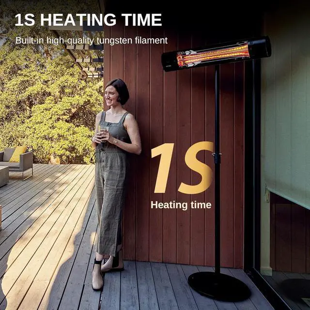 Alt view image 2 of 7 - Patio Heater, Wall Mounted & Standing 1500W Outdoor Indoor Infrared Electric Heater with IP65 Waterproof & Dustproof, Tip-over & Overheating Protection, 3 Heat Settings & 24H Timing
