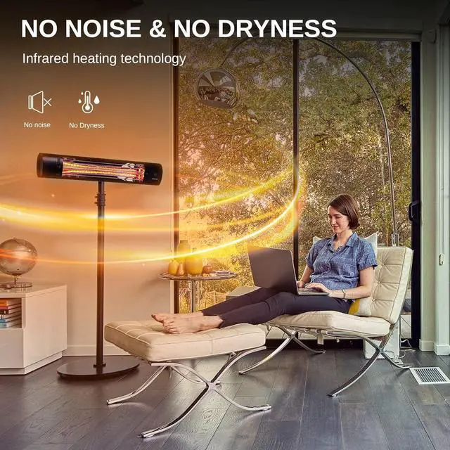 Alt view image 3 of 7 - Patio Heater, Wall Mounted & Standing 1500W Outdoor Indoor Infrared Electric Heater with IP65 Waterproof & Dustproof, Tip-over & Overheating Protection, 3 Heat Settings & 24H Timing