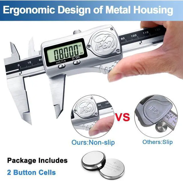 Alt view image 6 of 7 - Digital Caliper, Calipers Measuring Tool with IP67 Waterproof, Extreme Accuracy, Stainless Steel Design, Auto Power Off, Switch from Inch Metric (6Inch/150MM)
