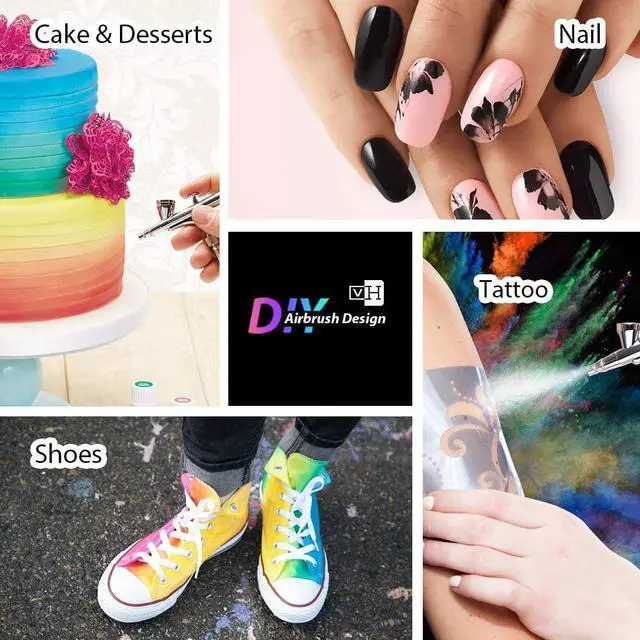 Alt view image 7 of 7 - Airbrush Kit with 1/5 HP Air Compressor and 3 Dual Action Professional Airbrush Gun, Gravity and Siphon Feed, Quiet Air Brush Paint Set with Holder, Color Wheel, Cleaning Brush, 2 Cup