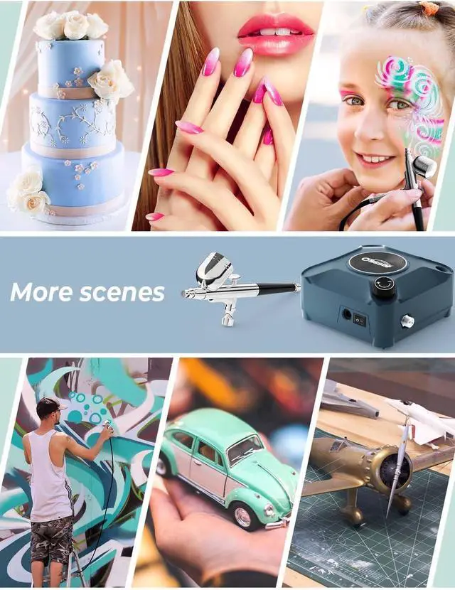 Alt view image 2 of 7 - Airbrush Kit with Air Compressor, Dual Action 40 PSI 10.5 L/min Airbrush Set Gun, Air Brush for Nails, Makeup, Model, DIY Blue