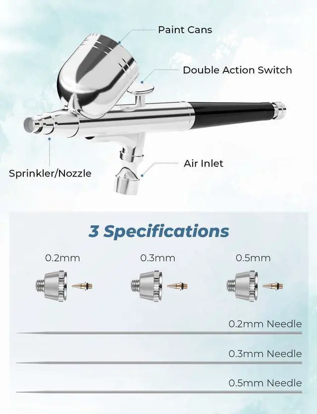 Alt view image 5 of 7 - Airbrush Kit with Air Compressor, Dual Action 40 PSI 10.5 L/min Airbrush Set Gun, Air Brush for Nails, Makeup, Model, DIY Blue
