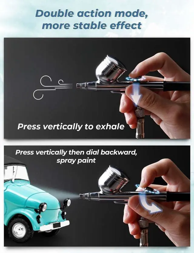 Alt view image 3 of 7 - Airbrush Kit with Air Compressor, Dual Action 40 PSI 10.5 L/min Airbrush Set Gun, Air Brush for Nails, Makeup, Model, DIY Blue