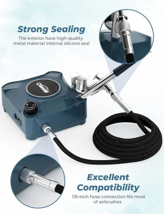 Alt view image 6 of 7 - Airbrush Kit with Air Compressor, Dual Action 40 PSI 10.5 L/min Airbrush Set Gun, Air Brush for Nails, Makeup, Model, DIY Blue