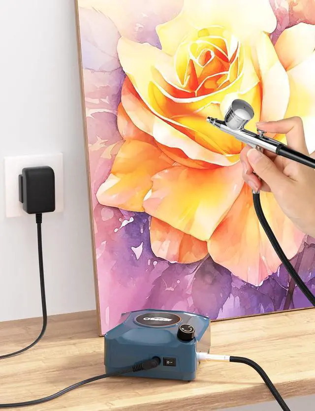 Alt view image 7 of 7 - Airbrush Kit with Air Compressor, Dual Action 40 PSI 10.5 L/min Airbrush Set Gun, Air Brush for Nails, Makeup, Model, DIY Blue