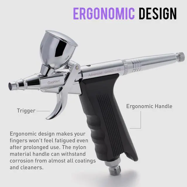 Alt view image 5 of 6 - Airbrush Kit, Airbrush Gun Dual Action Gravity Feed Set, 0.38 & 0.5mm Needles, 1/2 & 1/4 OZ Fluid Cup, Multi-Purpose Air Brush Makeup Model Coloring Painting Nail Art Tattoo